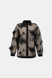 Joseph Ribkoff Sheer Textured Flower Appliqué Blouse 264945