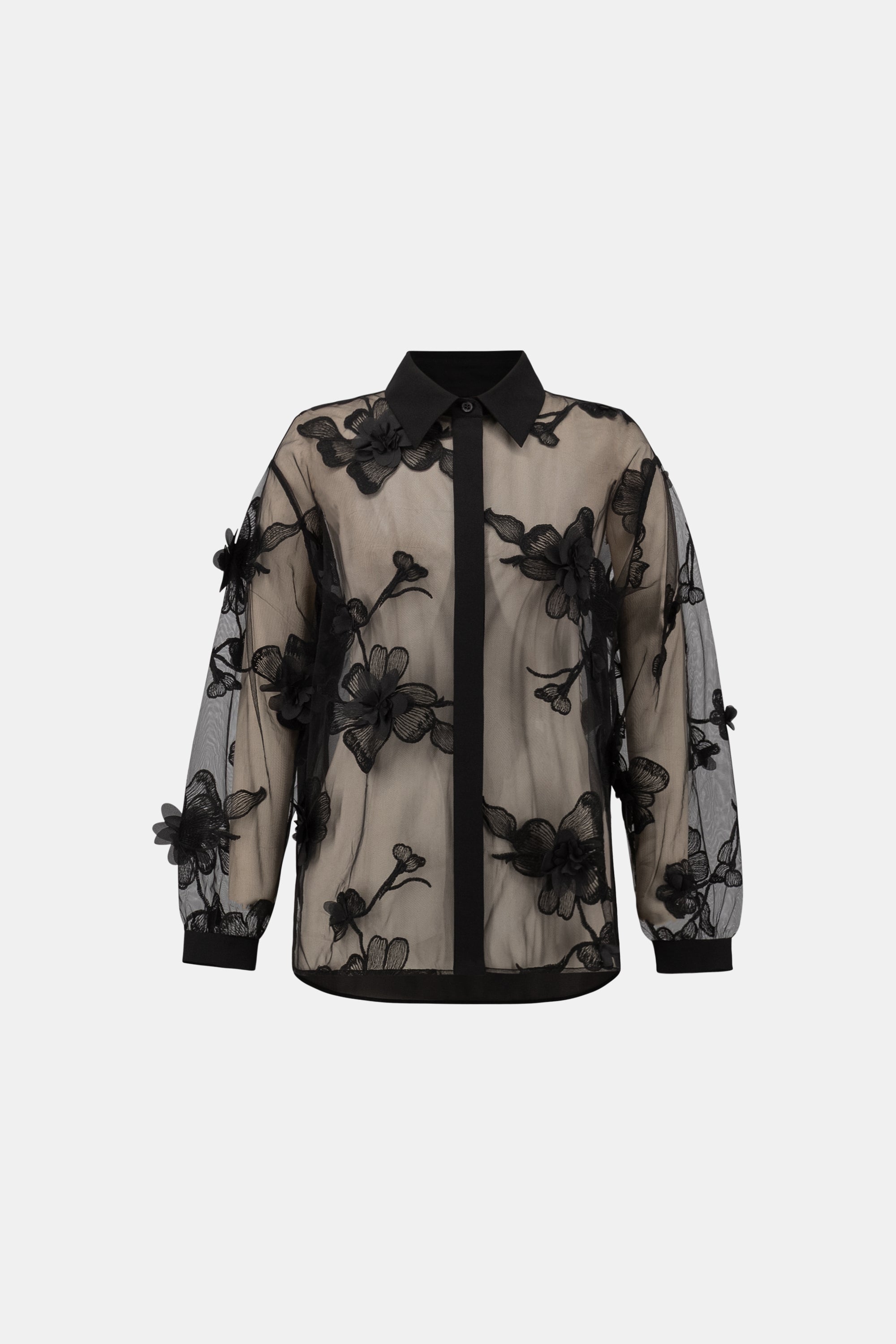 Joseph Ribkoff Sheer Textured Flower Appliqué Blouse 264945