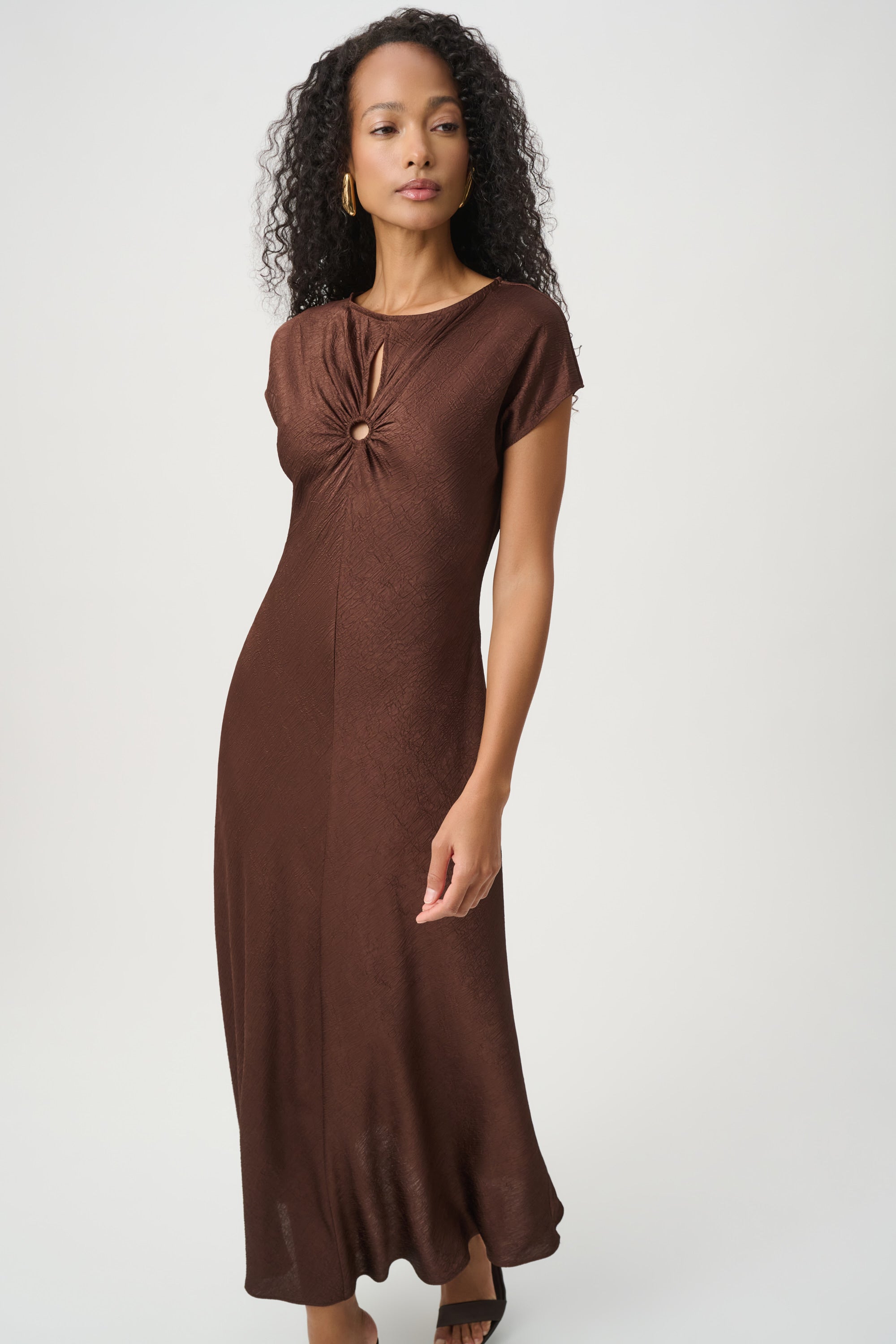 Joseph Ribkoff Crushed Satin Midi A-Line Dress