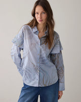 Summum Woman Striped Shirt — Leaf Print