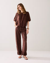 Summum Woman Balloon Sleeve Top Coffee
