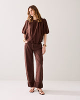Summum Woman Balloon Sleeve Top Coffee