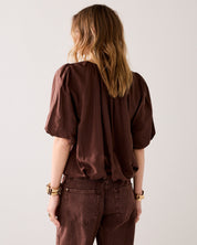 Summum Woman Balloon Sleeve Top Coffee