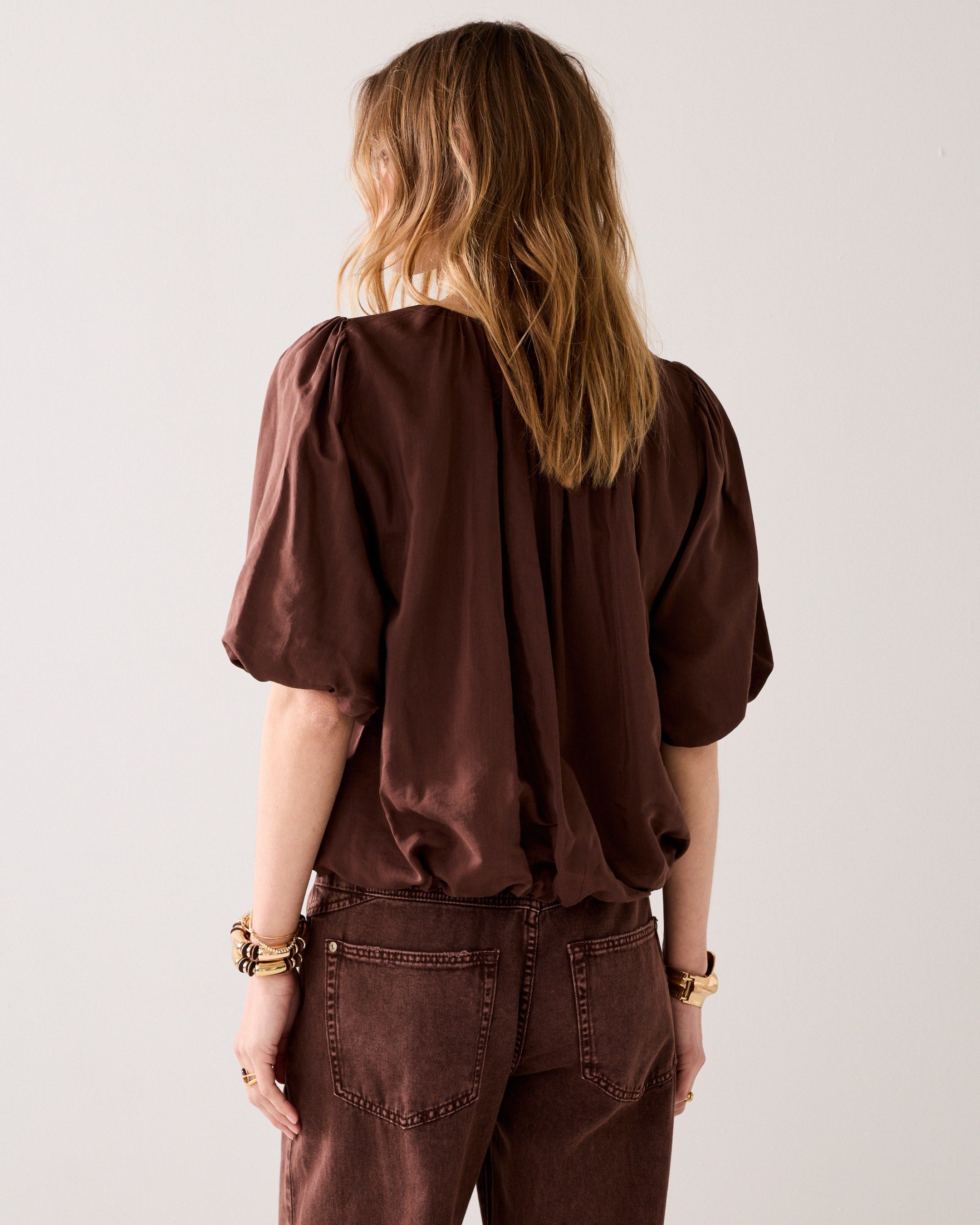 Summum Woman Balloon Sleeve Top Coffee
