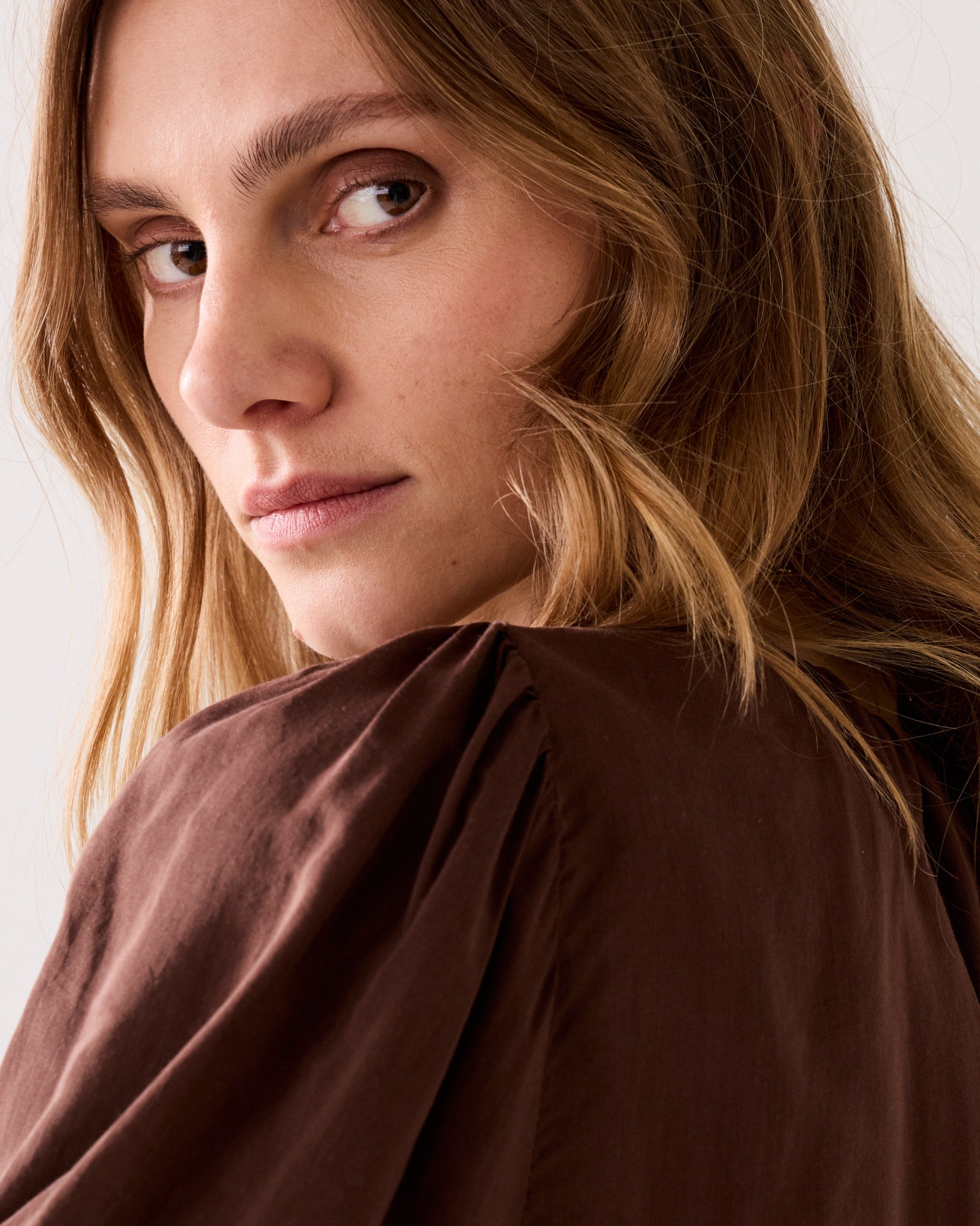 Summum Woman Balloon Sleeve Top Coffee