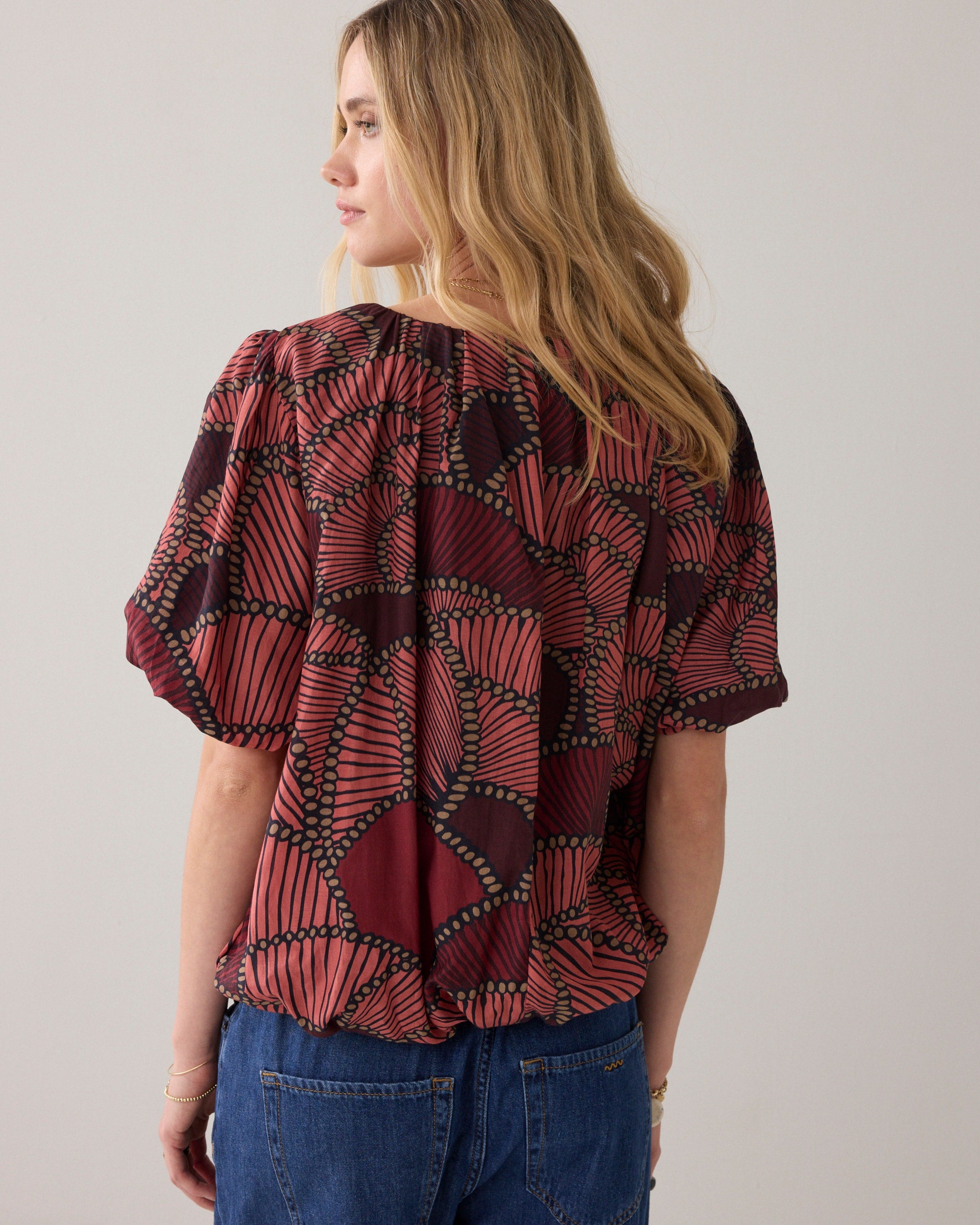 Summum Woman Balloon Sleeve Top - All Over Print Top