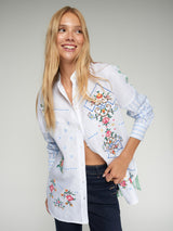 Vilagallo Stripe Linen Embroidered Shirt