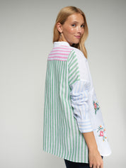 Vilagallo Stripe Linen Embroidered Shirt