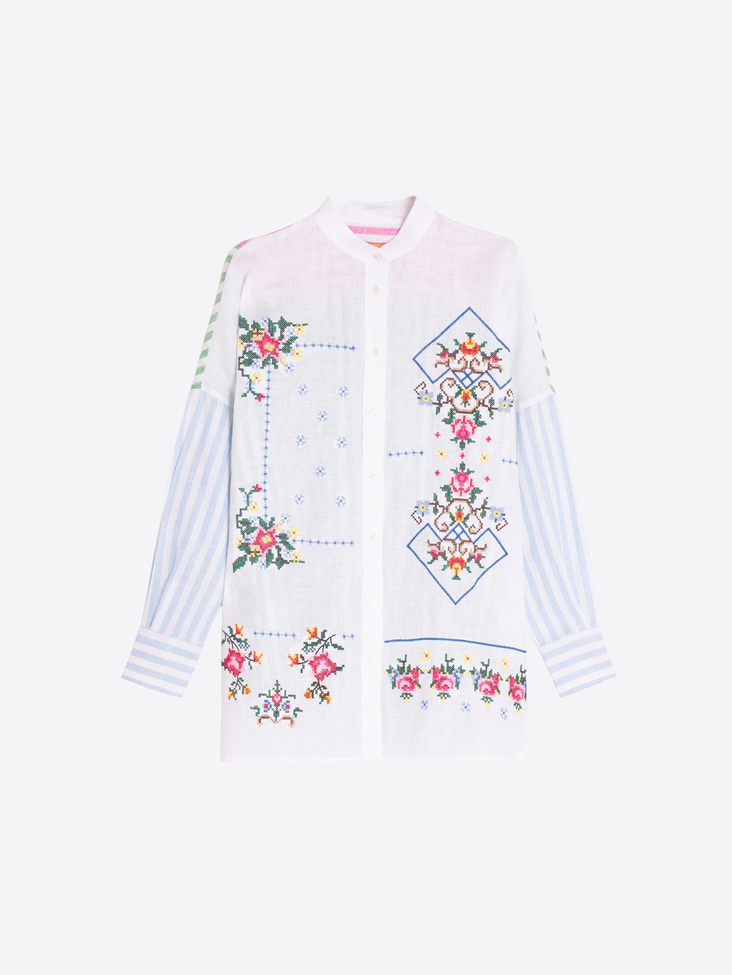 Vilagallo Stripe Linen Embroidered Shirt