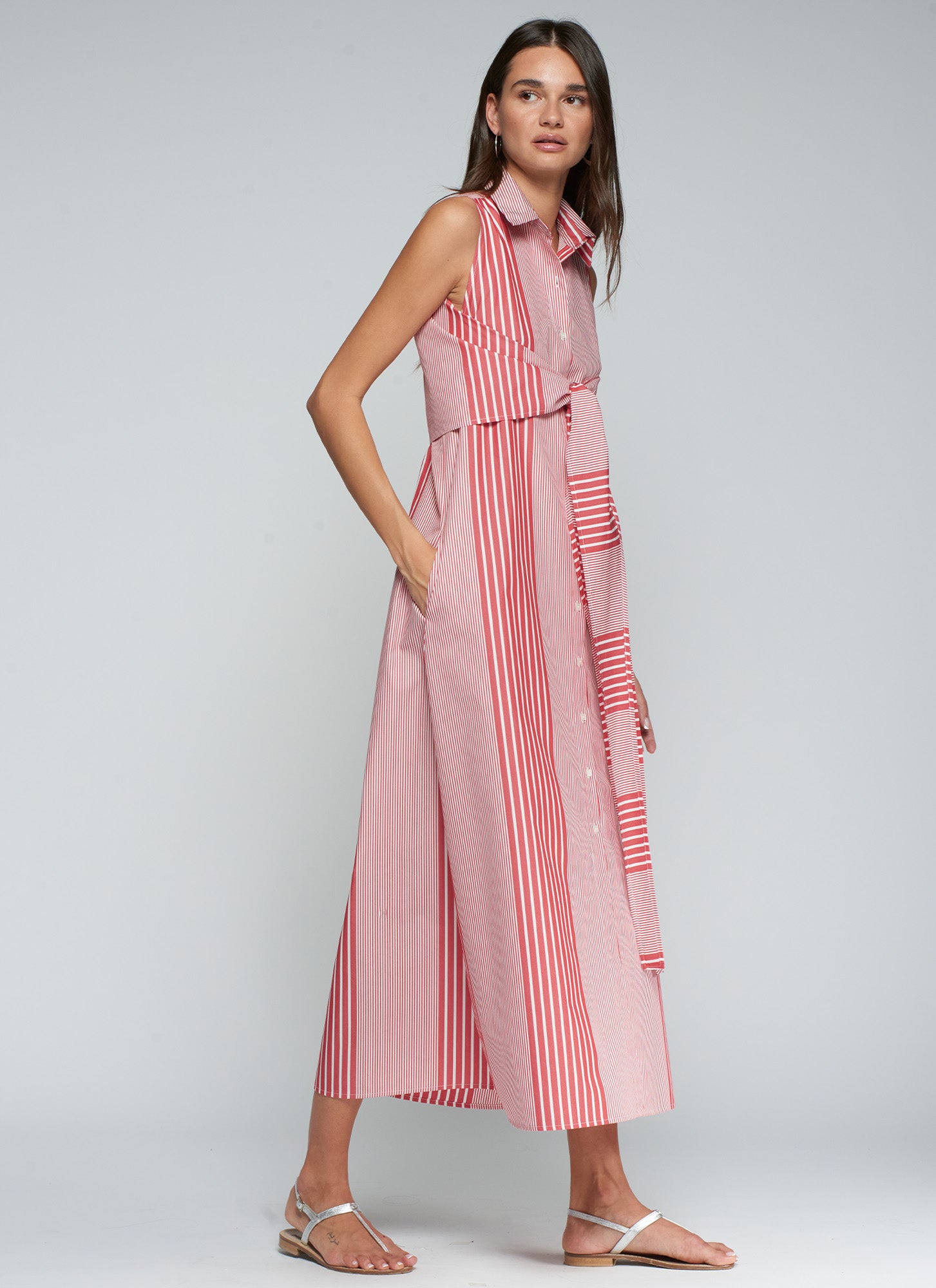 Vilagallo Sleeveless Bow Red and White Stripe Dress 33516