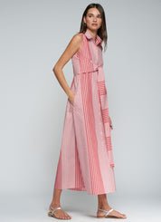 Vilagallo Sleeveless Bow Red and White Stripe Dress 33516
