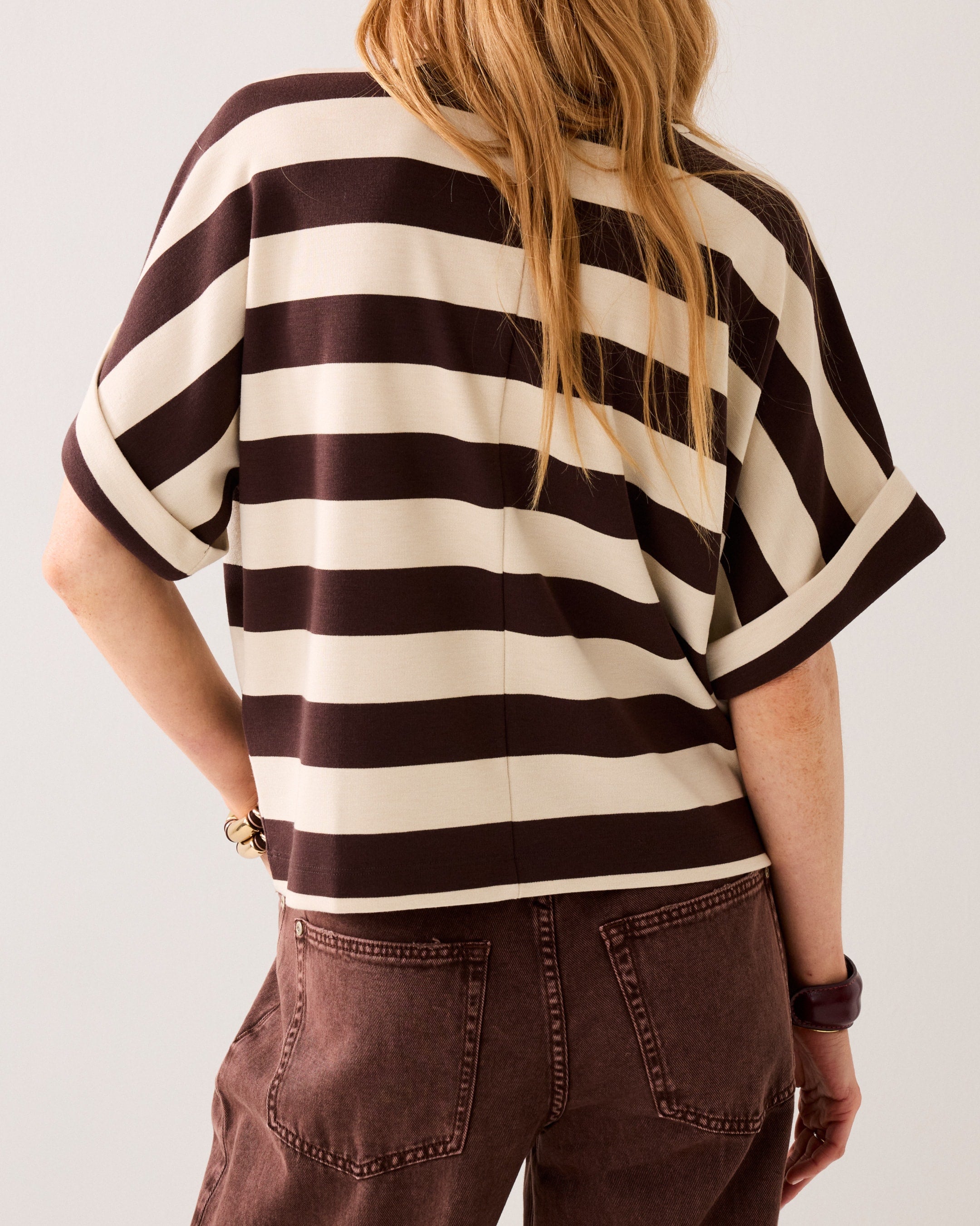 Summum Woman Heavy Stripe Boxy Tee Coffee