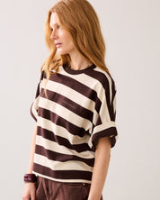 Summum Woman Heavy Stripe Boxy Tee Coffee