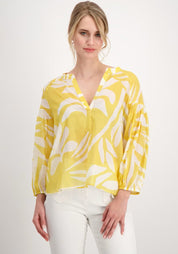 Two Tone Cotton Lemon Print Blouse