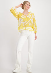 Two Tone Cotton Lemon Print Blouse