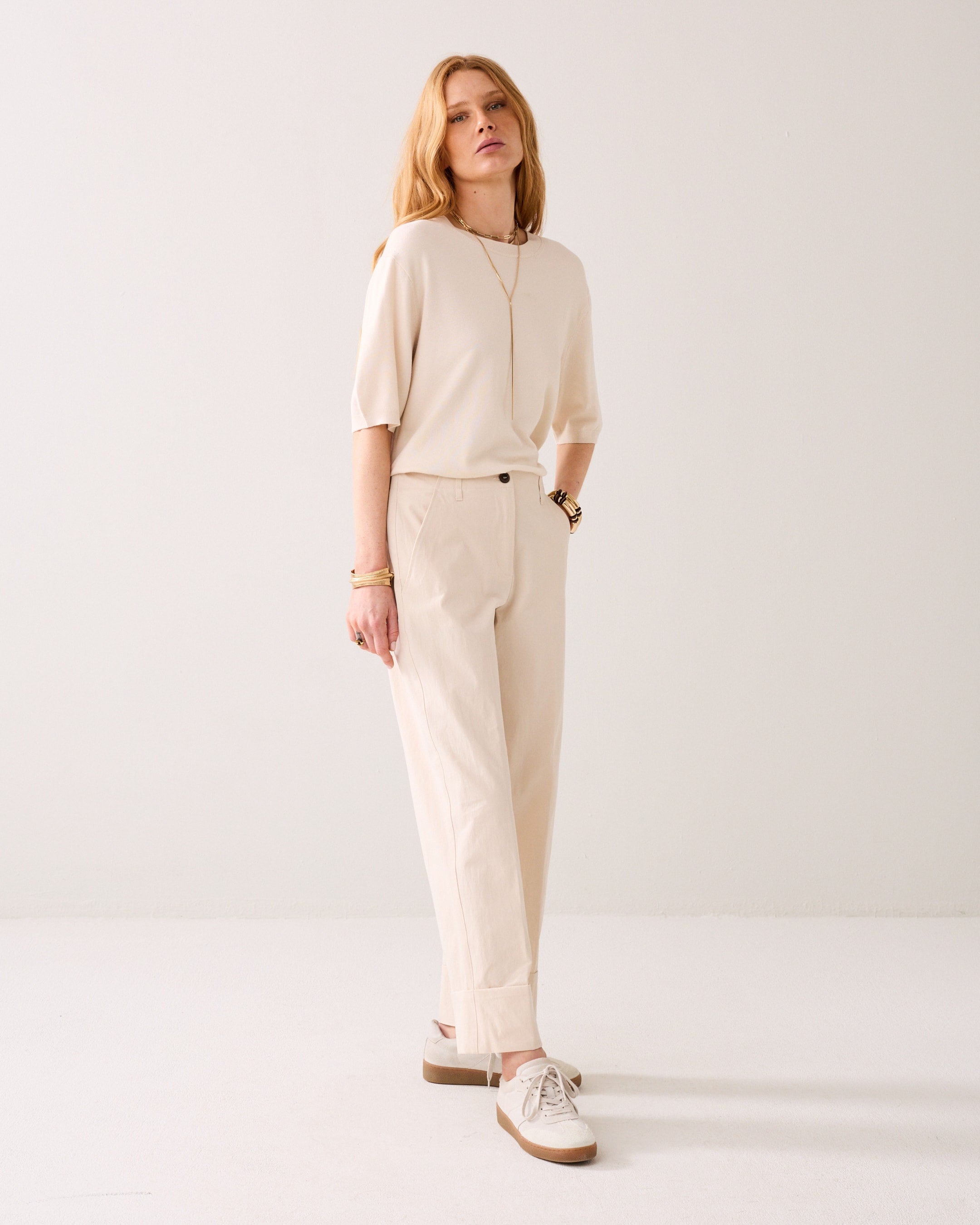 Summum Woman Cotton Blend Pants Ivory
