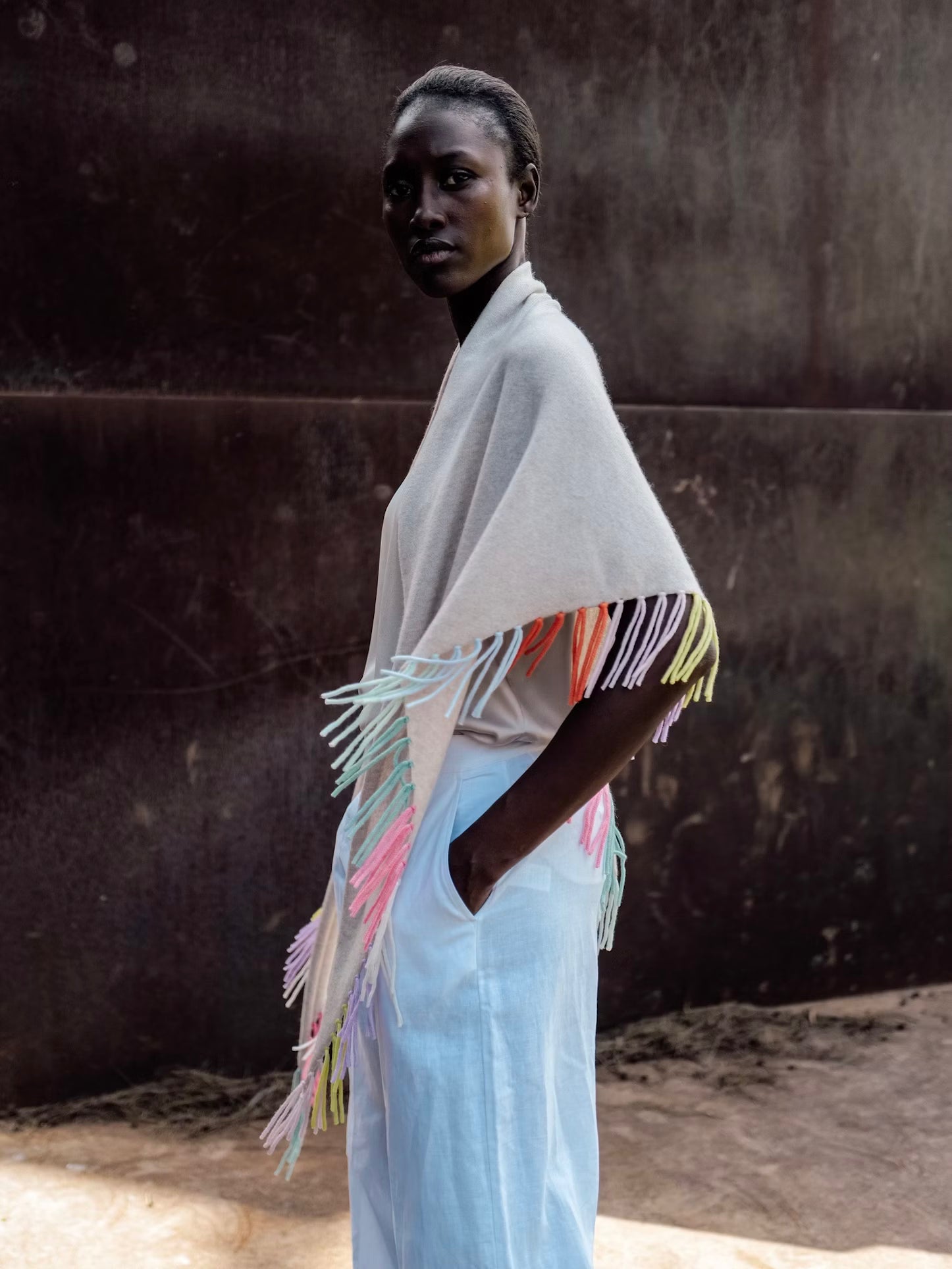 Herzens Angelegenheit Triangular Wool/Cashmere Scarf - Mozarella Multi