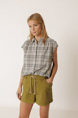 Indi & Cold Lore Frayed Cotton Shirt Carbon