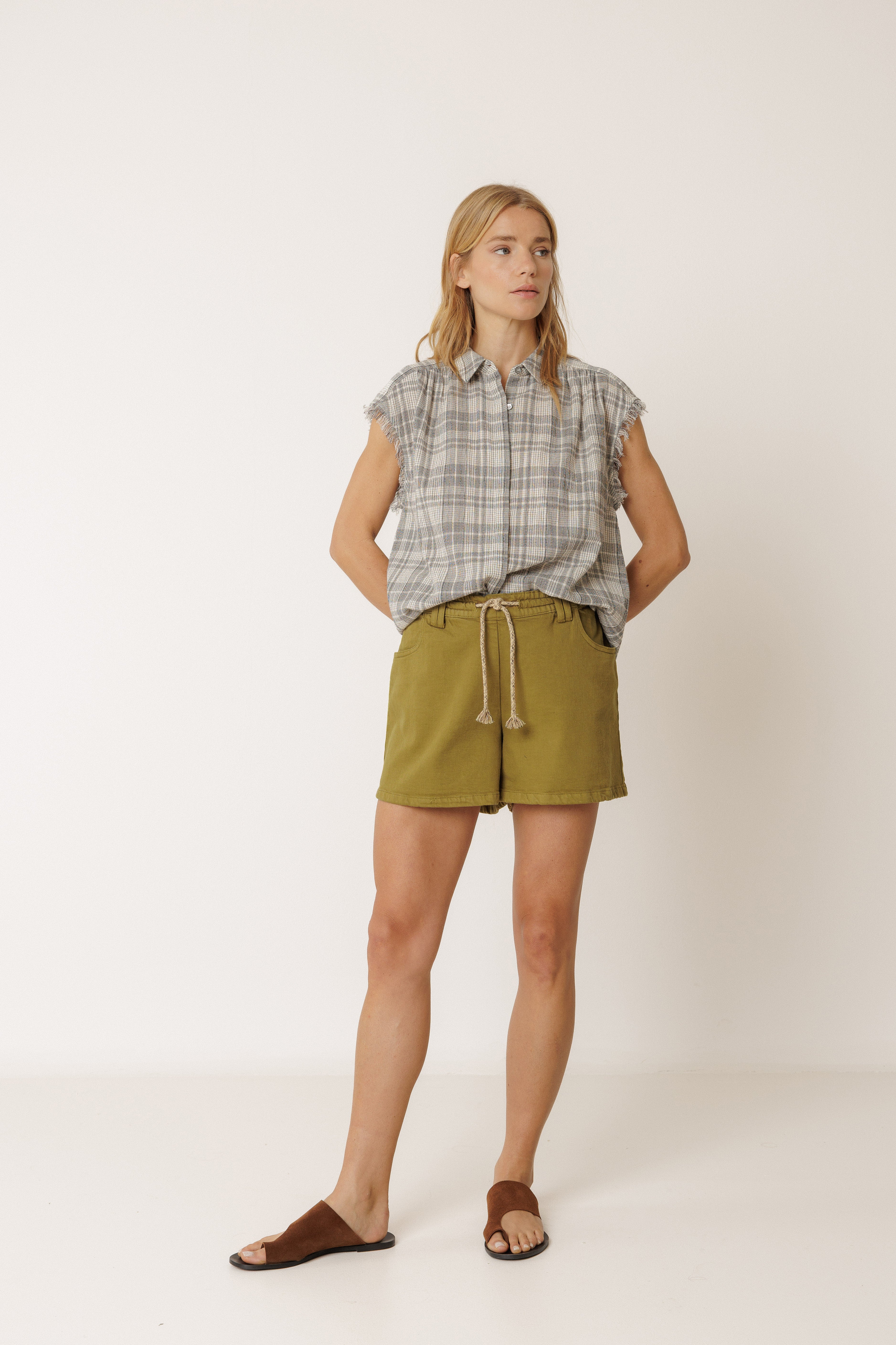 Indi & Cold Lore Frayed Cotton Shirt Carbon