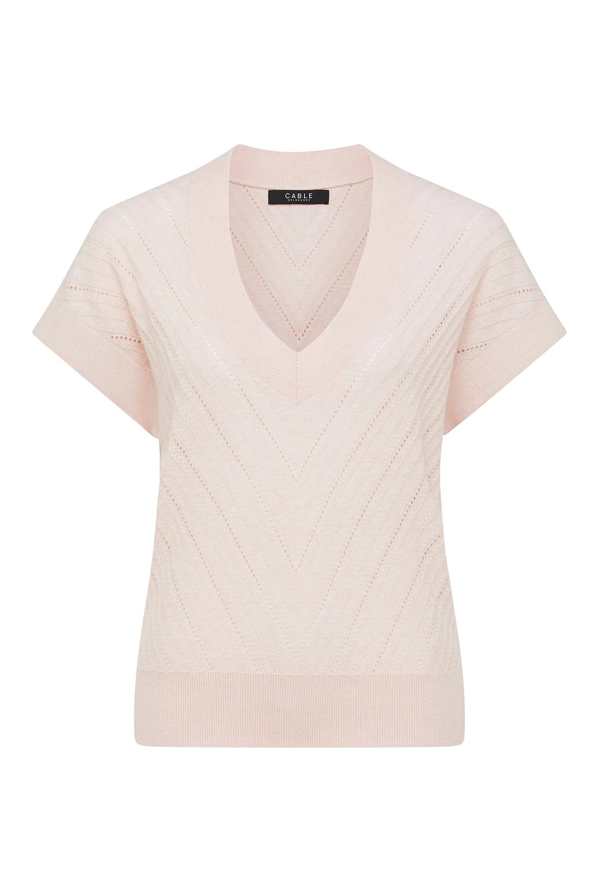 Cable Melbourne Cotton Cashmere V-Neck Top - Pale Pink