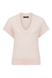 Cable Melbourne Cotton Cashmere V-Neck Top - Pale Pink