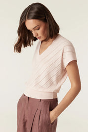 Cable Melbourne Cotton Cashmere V-Neck Top - Pale Pink