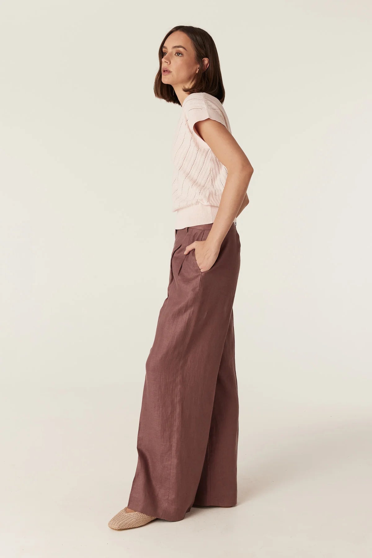 Cable Melbourne Cotton Cashmere V-Neck Top - Pale Pink