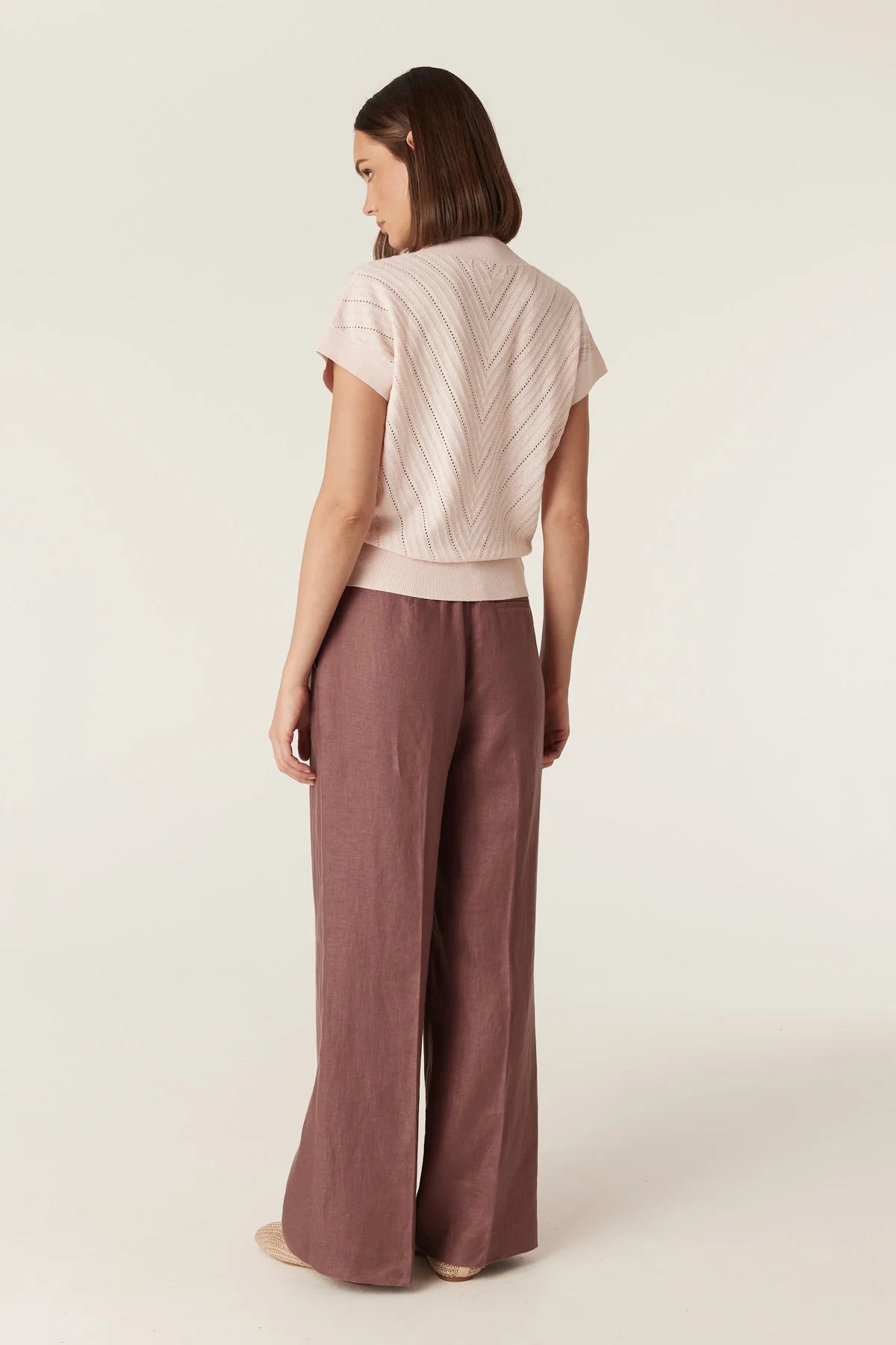 Cable Melbourne Cotton Cashmere V-Neck Top - Pale Pink