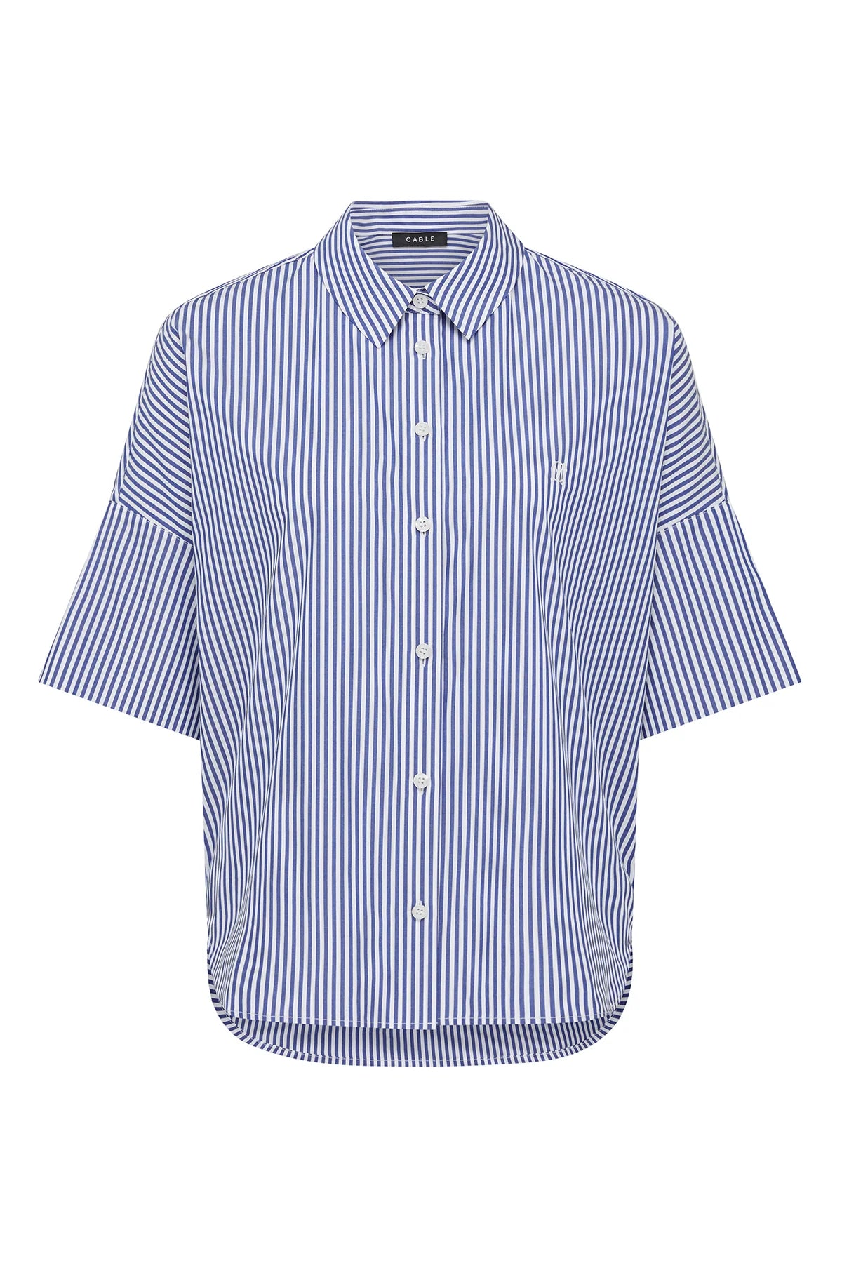Cable Melbourne Cove Cotton Boxy Shirt - Blue Stripe