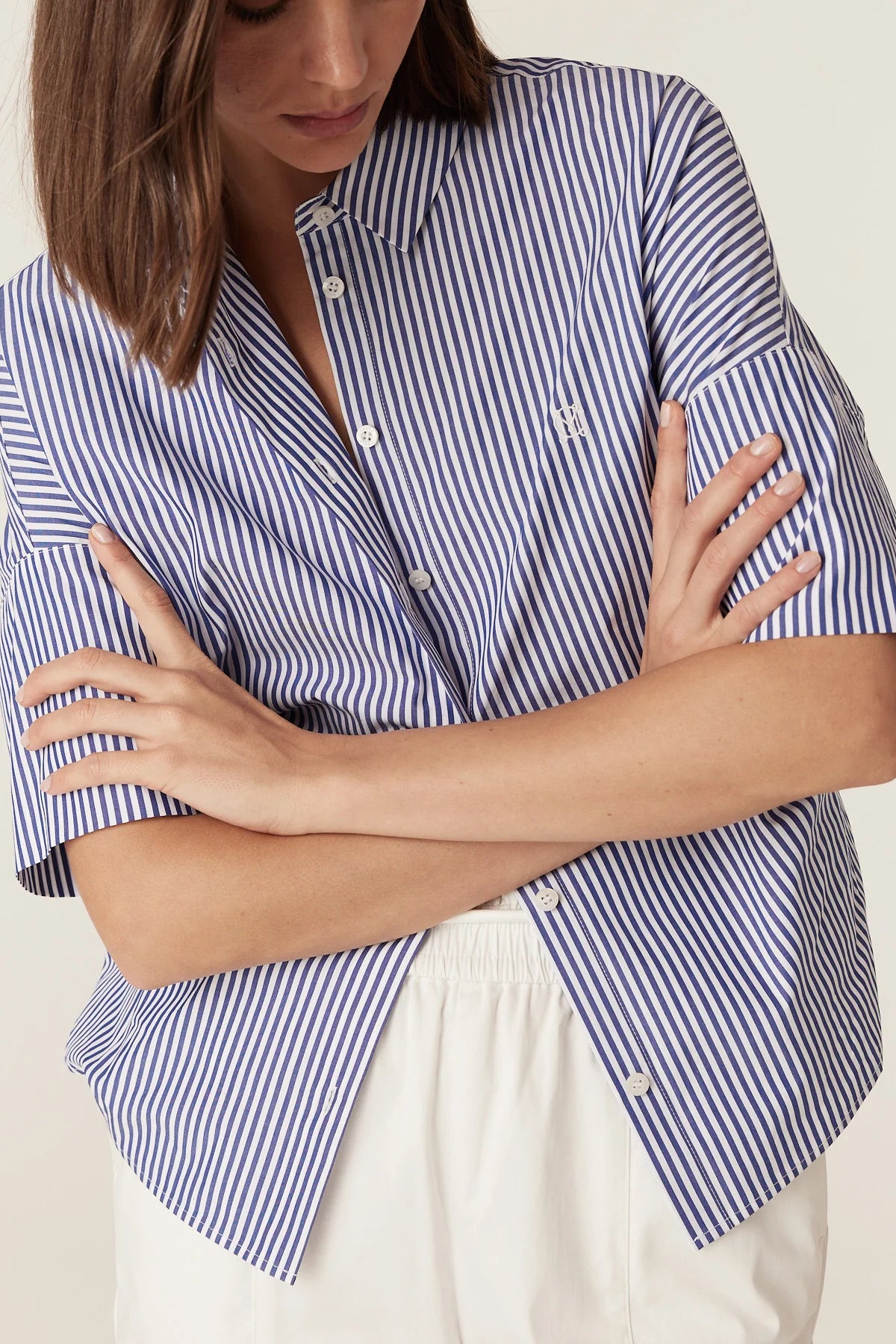 Cable Melbourne Cove Cotton Boxy Shirt - Blue Stripe
