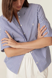 Cable Melbourne Cove Cotton Boxy Shirt - Blue Stripe