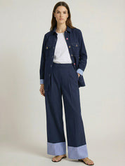 Vilagallo Frederica Navy Blue Stretch Embroidered Jacket with Colored Buttons