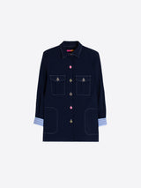 Vilagallo Frederica Navy Blue Stretch Embroidered Jacket with Colored Buttons