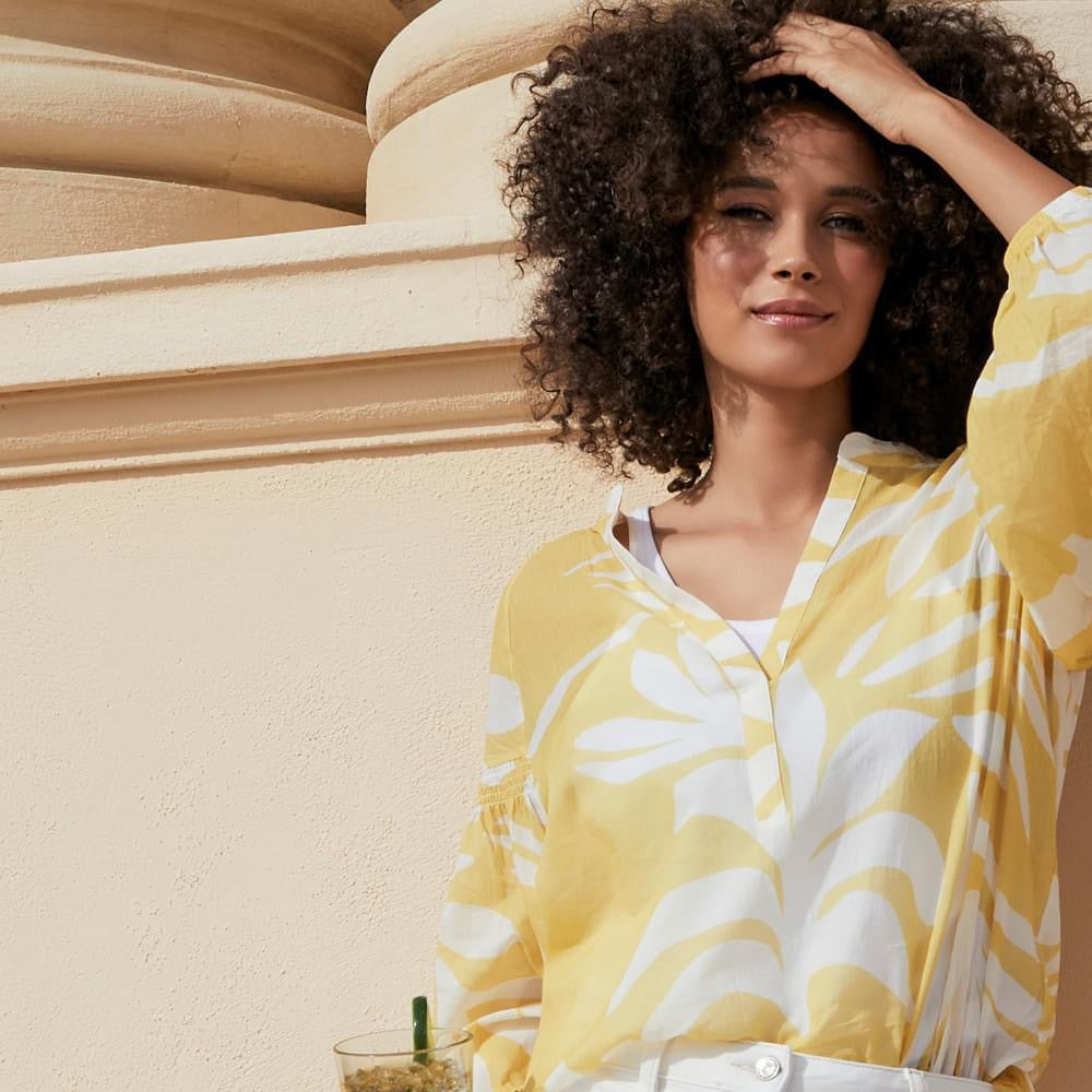 Monari Two Tone Cotton Lemon Print Blouse