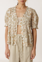Indi & Cold Micro Ruffle Shirt Khaki