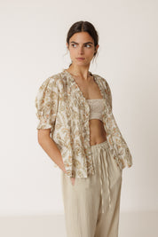 Indi & Cold Micro Ruffle Shirt Khaki
