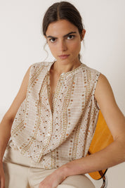 Indi & Cold Sleeveless Cotton Shirt Ecru
