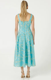Sacha Drake Ithaca Cotton Midi Faux Wrap Dress Aqua Gold