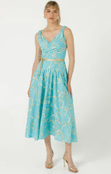 Sacha Drake Ithaca Cotton Midi Faux Wrap Dress Aqua Gold