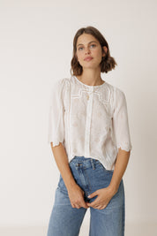 Indi & Cold Schiffli Embroidered Boxy Shirt