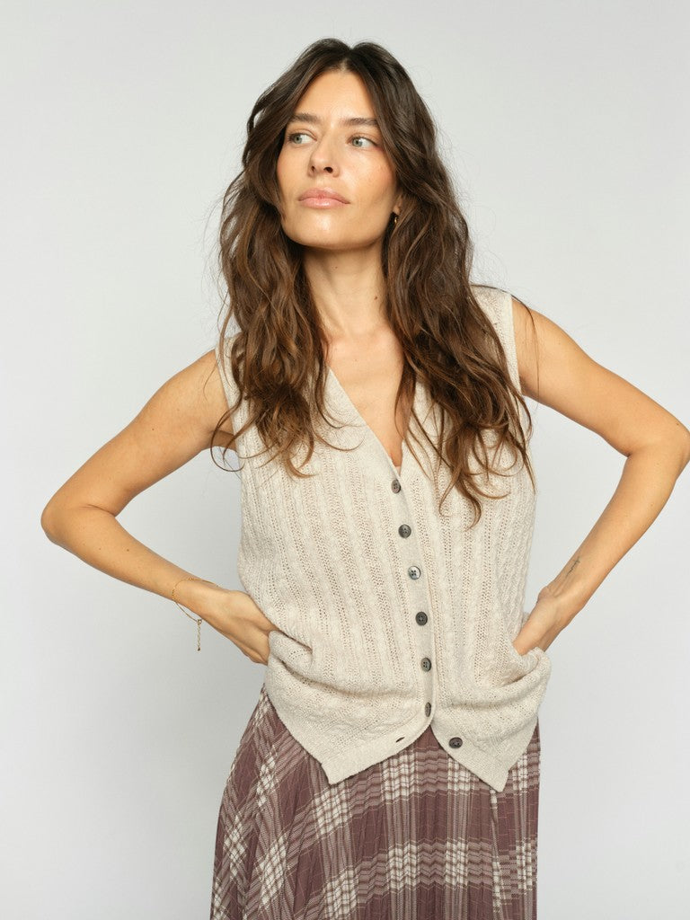 Mos Mosh Rinja Marisol Line Knit Top Ecru