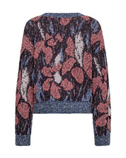 Floral patterned sweater with pink and blue colors on a white background