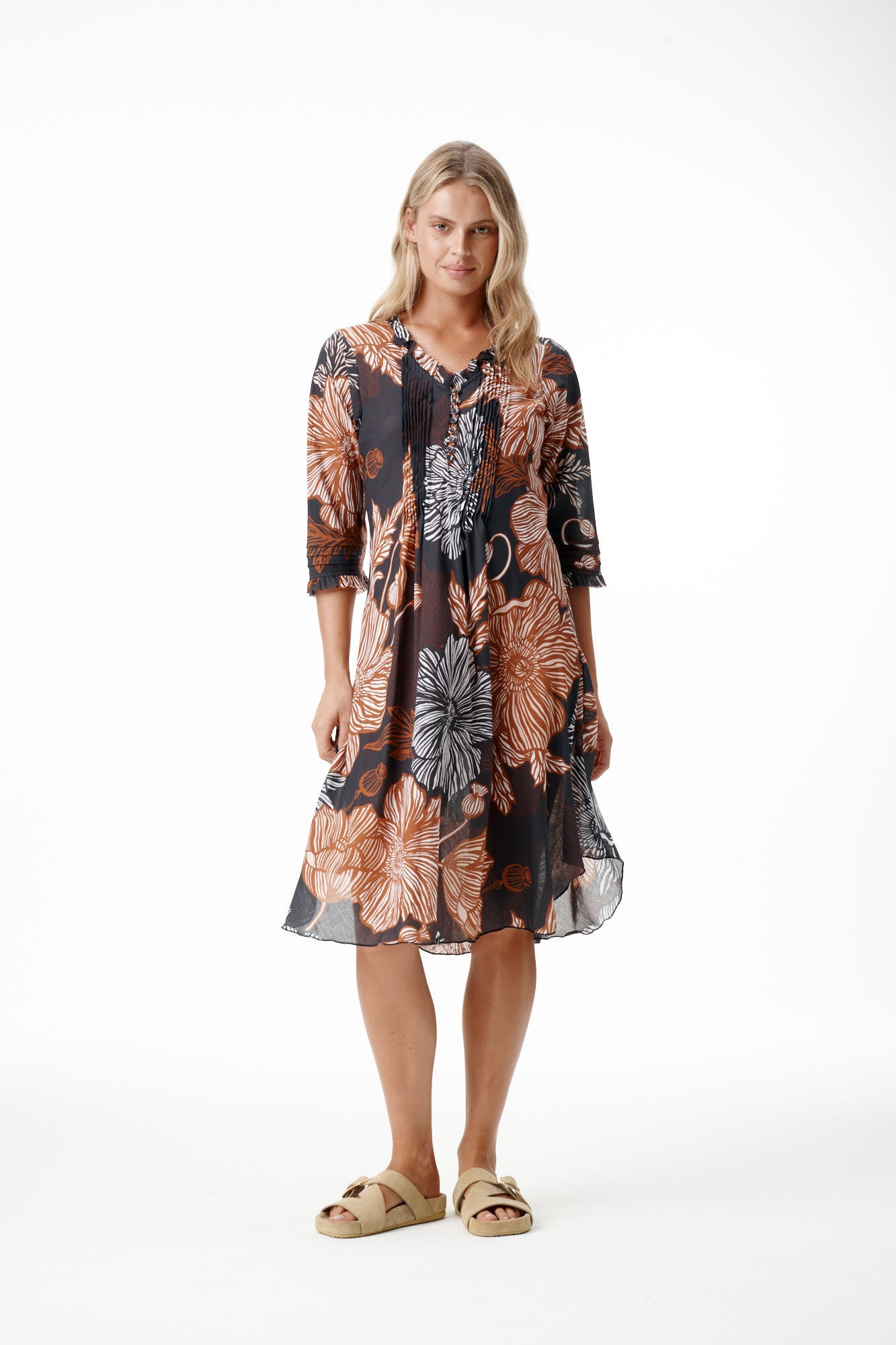 Oneseason Middy Poppy Cotton Dress in Desert Poppy