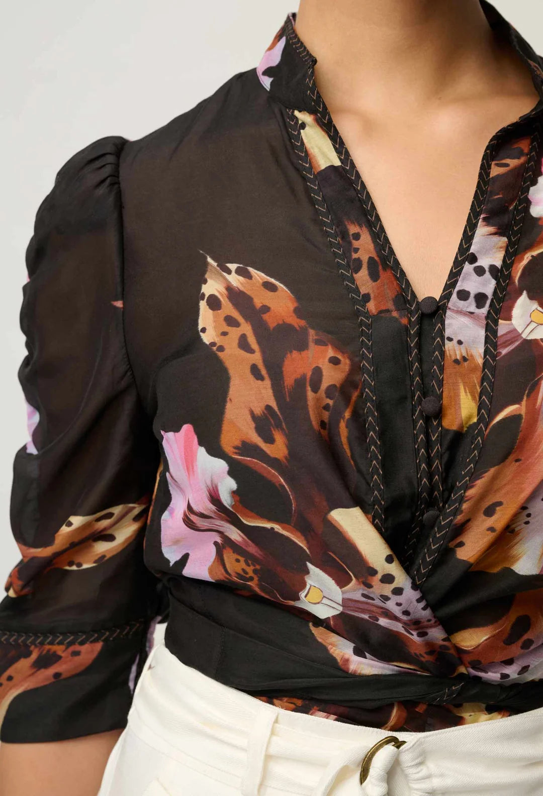 Oncewas Calantha Cotton Silk Sleeve Shirt in Sunset Orchid