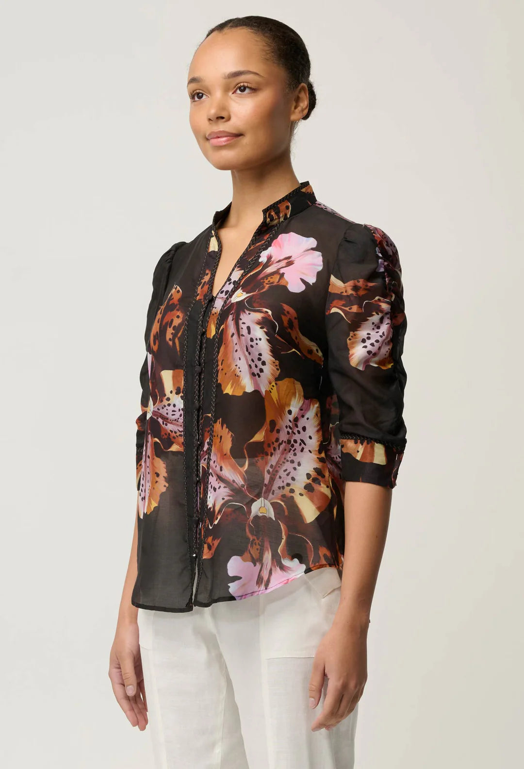 Oncewas Calantha Cotton Silk Sleeve Shirt in Sunset Orchid