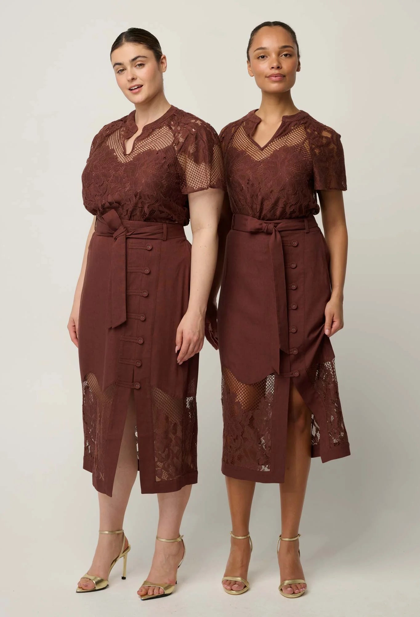 Oncewas Solene Cotton Blend Lace Short Sleeve Top in Rosewood
