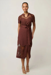 Oncewas Solene Cotton Blend Lace Short Sleeve Top in Rosewood