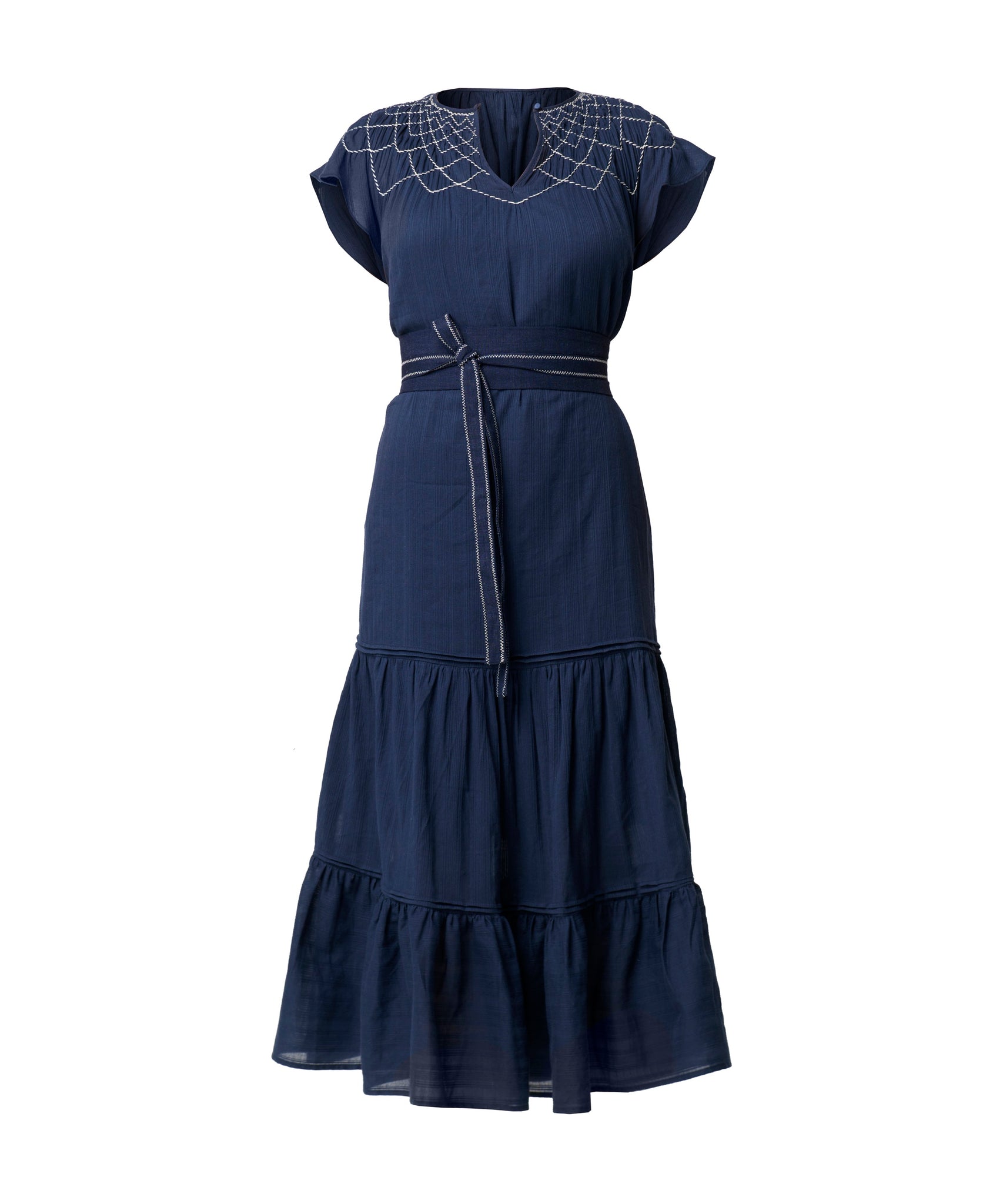 St Lucia Cotton Self Stripe Smocked Dress | Ink