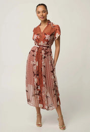 Oncewas Perla Sheer Viscose Print Dress in Amber Vine
