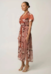 Oncewas Perla Sheer Viscose Print Dress in Amber Vine
